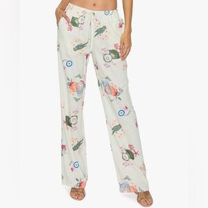 Cali1850 Women Printed Linen Pants Casual Pull On Beach Lounge Trousers Designer